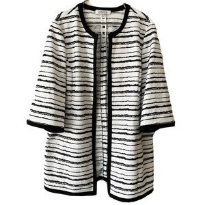 Kasper Women's Open Cardigan White & Black Stripe 3/4 length sleeve Size 18